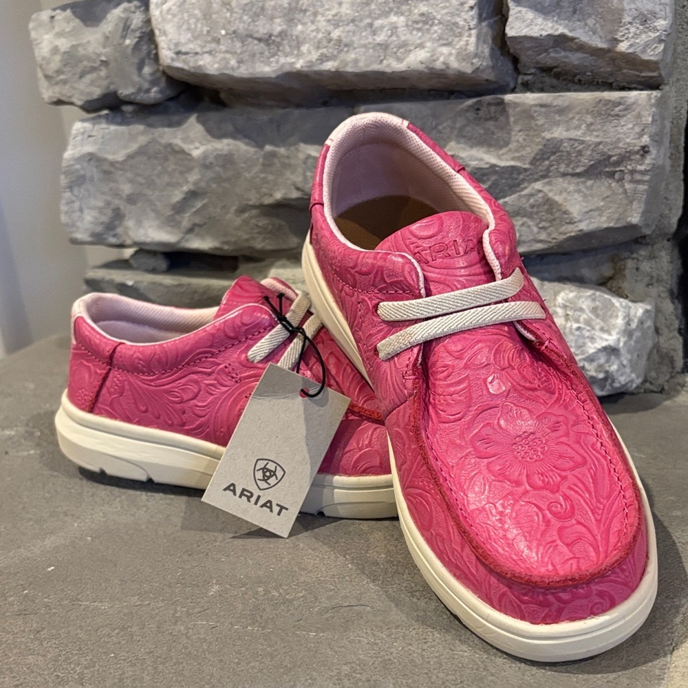 Ariat Hot Pink Floral-Embossed Kids Slip-On Sneakers